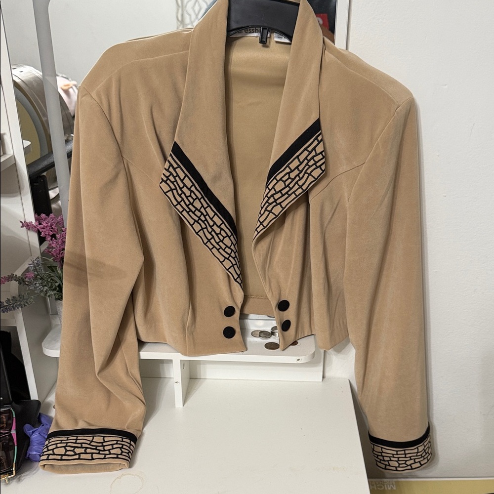 Dress Barn Tan Blazer with Black Trim